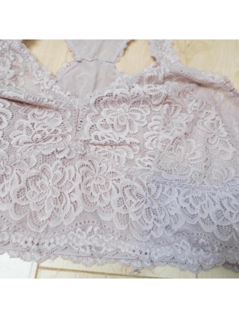 Muted Pink Lace Racerback Bralette Coquette Romantic Lingerie Style XL - Picture 2 of 4